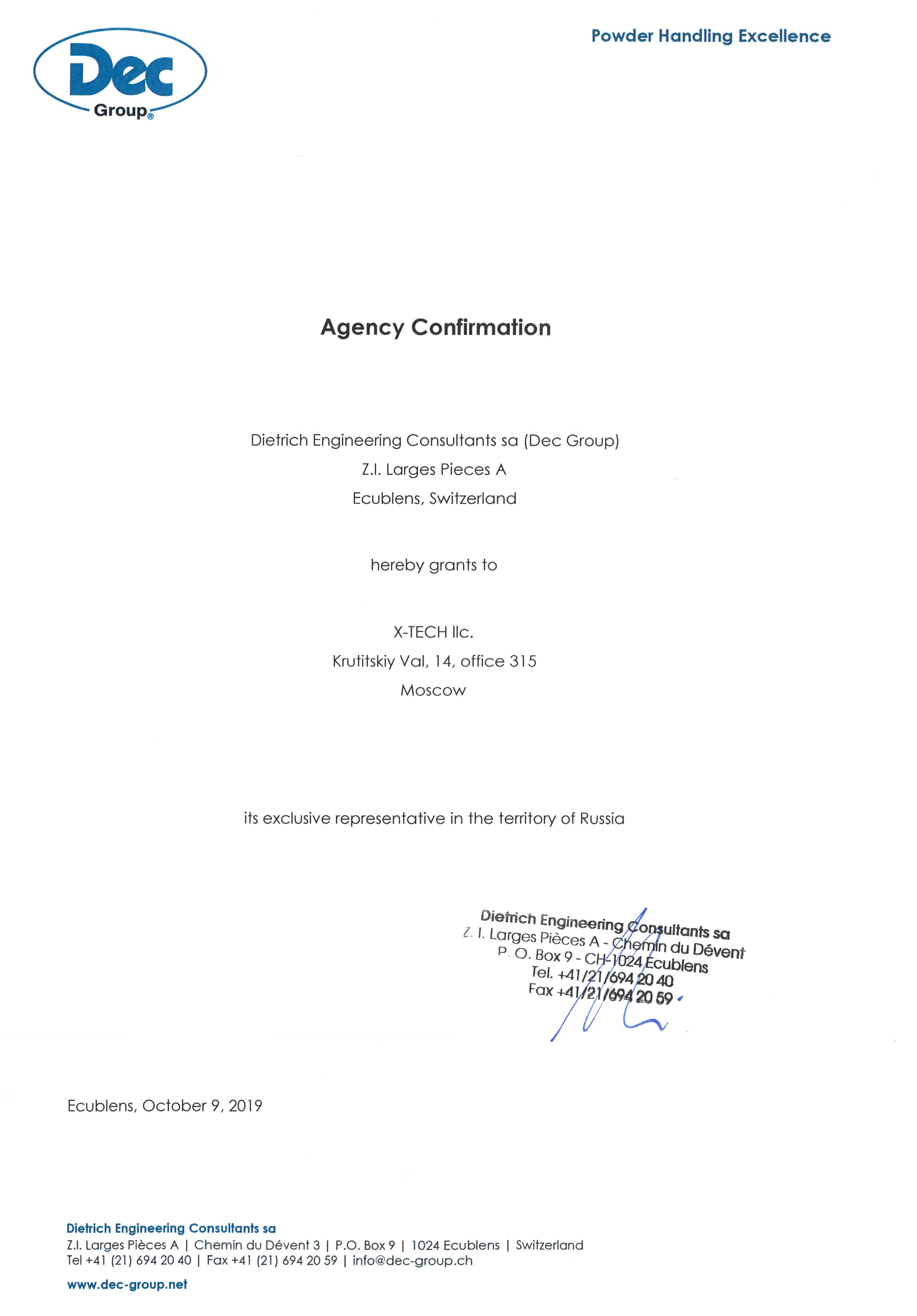 DEC Representative Office Certificate in Russia